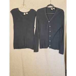 GW Silk Cardigan Sweater Set V Neck Sleeveless Top L